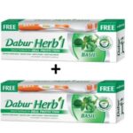Dabur Herbal Basil Oral Protection Toothpaste Basil 2 x 150 g + Toothbrush - Image 4