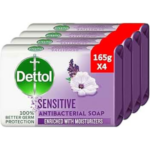 Dettol Sensitive Anti Bacterial Bathing Soap Bar For Effective Germ Protection & Personal Hygiene 4 x 165g
