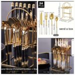 High end quality 24pcs mirror polished golden + white/black cutlery set with stand - Image 2