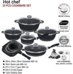 "Hot chef 23pcs cookware set (cassarole - 20cm/24cm/28cm) Sauce pan - 16cm / 32cm double frypan / 11pcs cooking pcs / 26cm frypan"