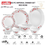 Cello 50 pcs imperial dinner set red rose (Made in India)